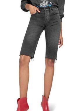 ANINE BING Phoebe Raw Hem Denim Shorts Jeans Bermuda Black Size 25